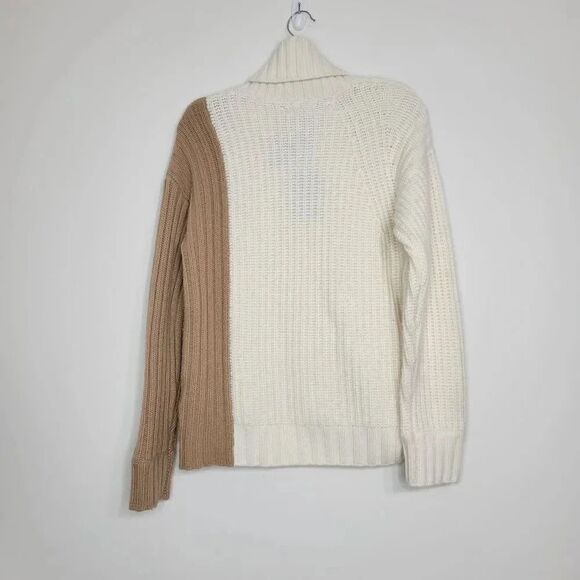 NAADAM Rib Knit  Wool-Cashmere-Blend Color Block Buttoned Turtleneck - Picture 8 of 9